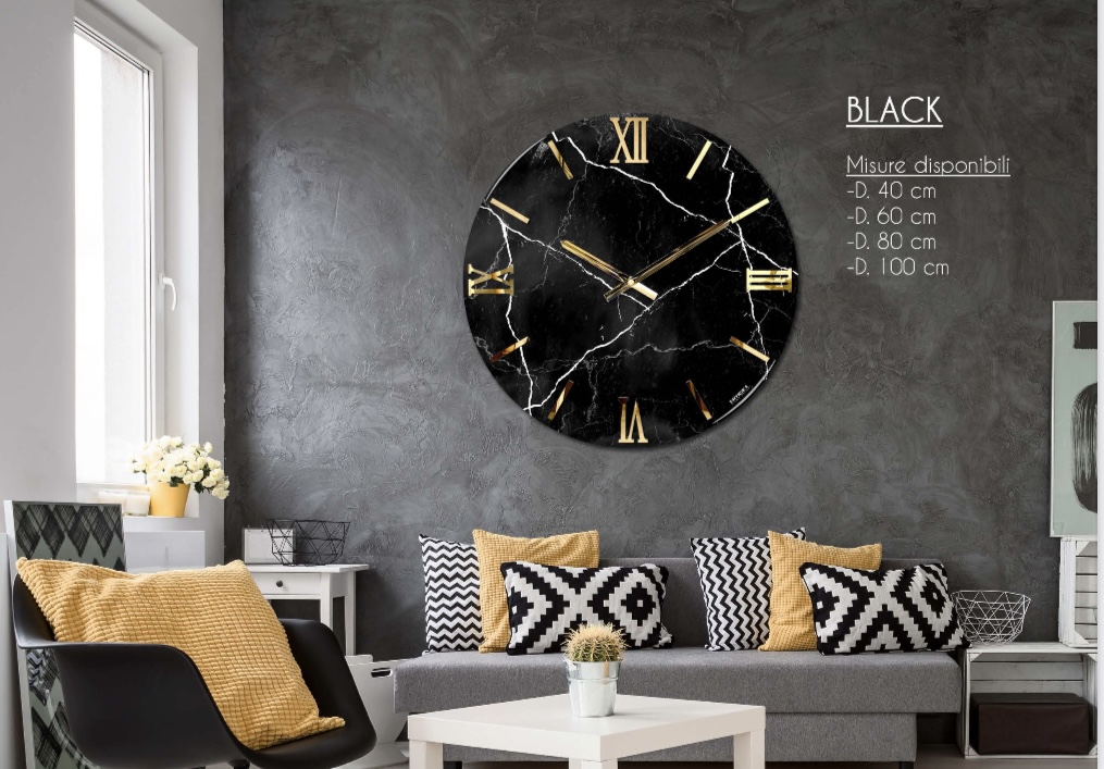Orologio da parete effetto marmo BLACK - Picaro Home