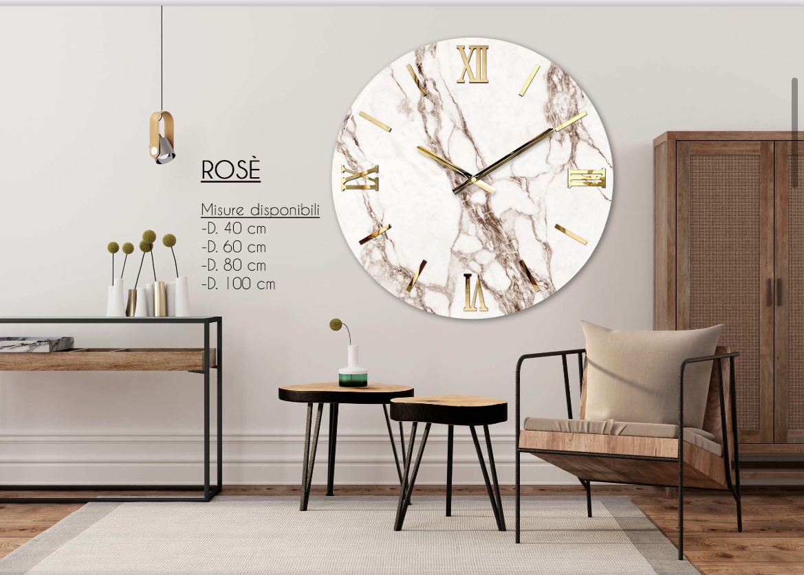 Orologio da parete, in legno, lavorazione resina lucida, effetto marmo. -  Momenti Preziosi for you
