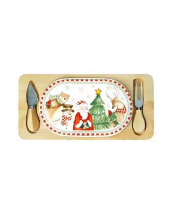TAGLIERE “RACCONTI” PORCELLANA/BAMBOO CON 2 COLTELLI FORMAGGIO