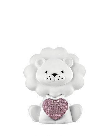 Leoncino Bianco con Cuore Rosa Brillantinato
