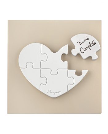 Quadretto Cuore Puzzle Tortora e Bianco