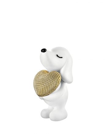 Cagnolino Bianco con Cuore Oro Brillantinato