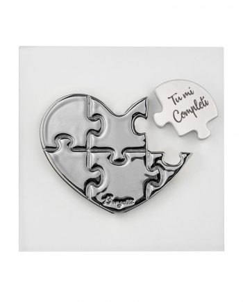 Quadretto Cuore Puzzle Bianco e Argento