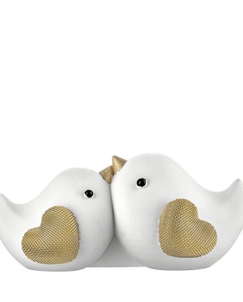 Coppia di Uccellini con Cuore Brillantinato Oro