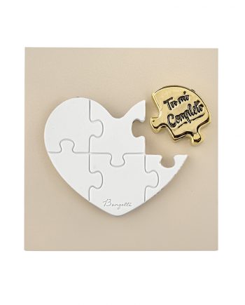 Quadretto Cuore Puzzle Tortora e Oro