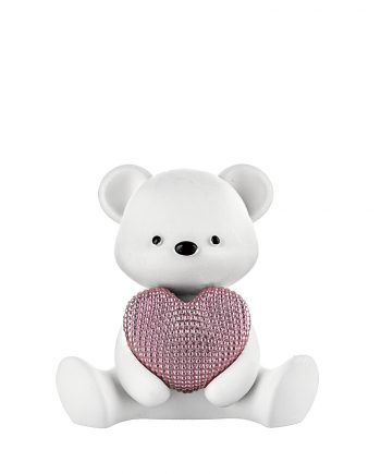 Teddy Bianco con Cuore Rosa Brillantinato
