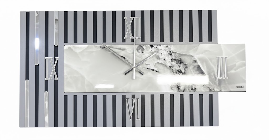 orologio da parete moderno effetto doghe e marmo rettangolare seal grigio
